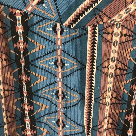 Vintage Saddlebrook Western Shirt Mens Extra Large Blue Tan Aztec Tribal Cowboy - Picture 13 of 16